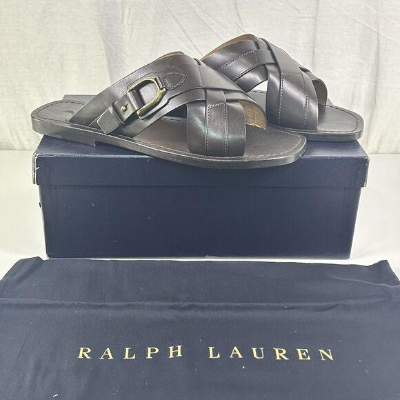 Ralph Lauren PURPLE LABEL Men Stirrup Sandal Brown Burnished Calf Leather Sz 10D